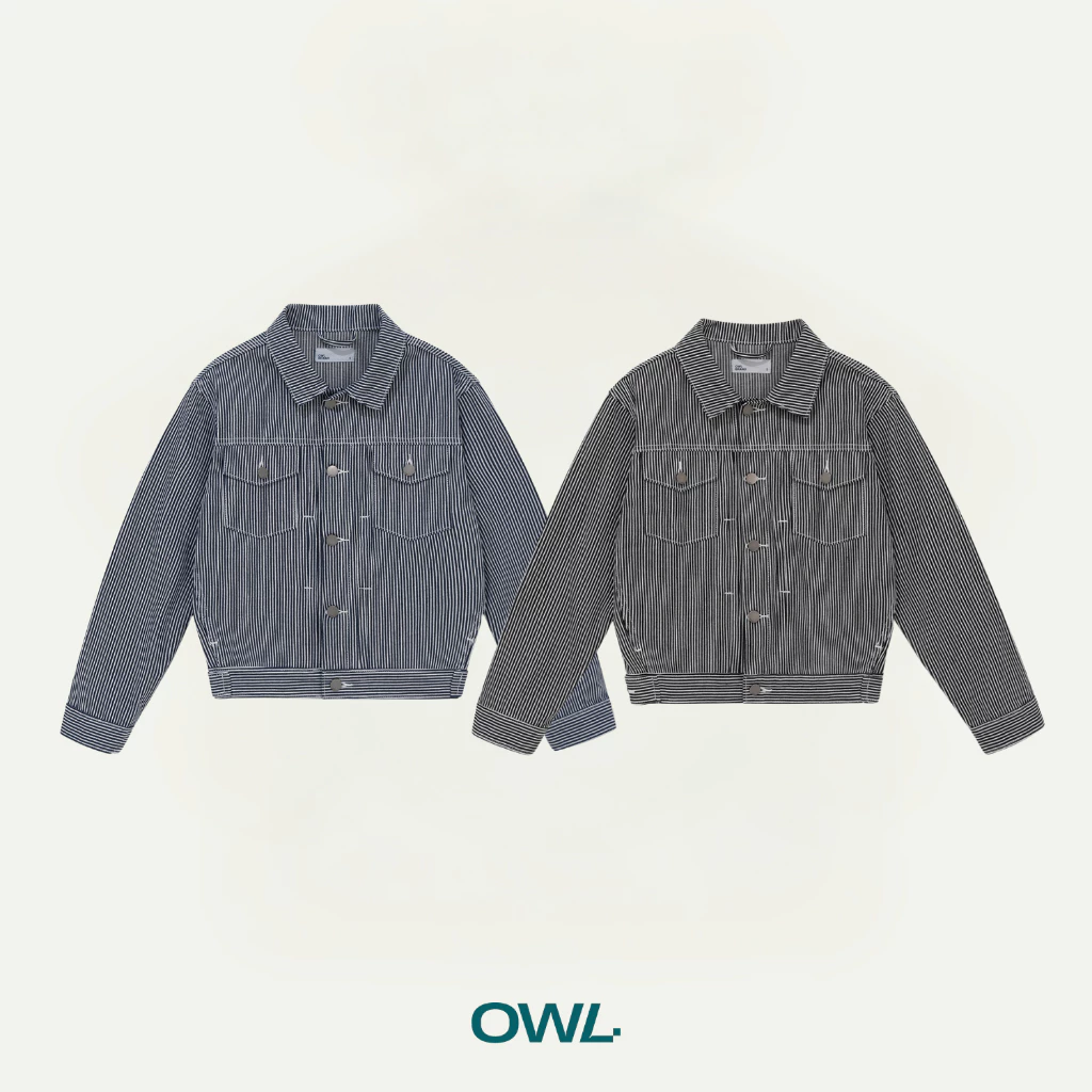 Áo khóac jean nữ Owlbrand Pleat Striped - Ảnh 3