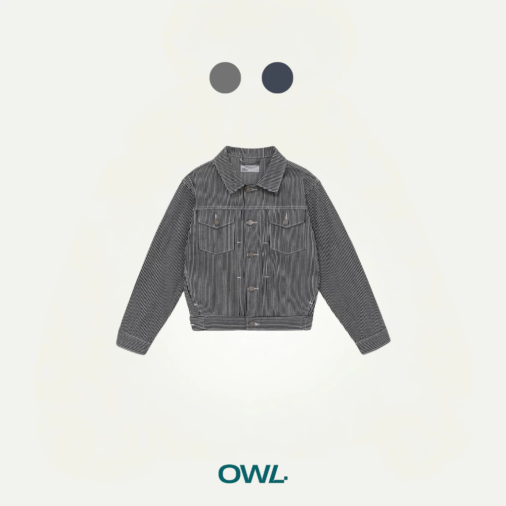 Áo khóac jean nữ Owlbrand Pleat Striped